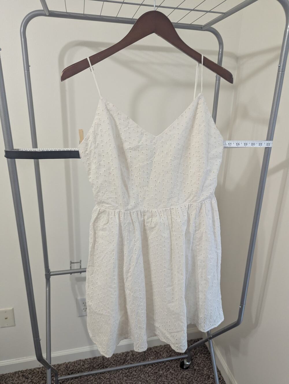 H&M NWT White Eyelet Cotton Mini Dress Size M Adjustable Strap Cottagecore